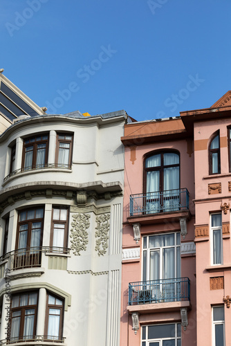 Facade parts of Turkish neoclassical building. Istanbul neoclassical buildings.