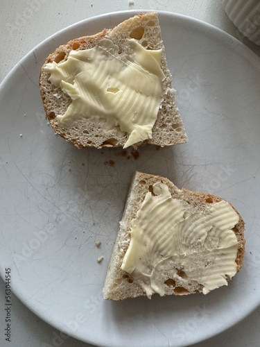 Sandwich with butter. Bread and butter, homemade traditional sandwich. 