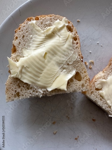 Sandwich with butter. Bread and butter, homemade traditional sandwich. 