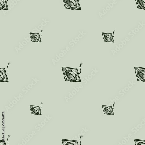 Graduate hat engraved seamless pattern. Vintage element education in hand drawn style. Sketch texture for fabric, wallpaper, textile, print, title, wrapping paper. Vector illustration.