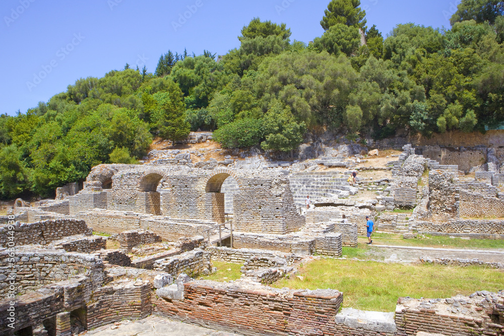 Ruins of the Amphitheater in Butrint National Park, Buthrotum, Albania	
