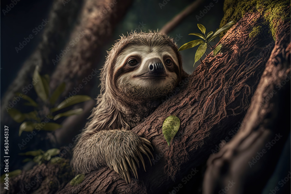Fototapeta premium sloth in its natural habitat, watching from a high branch