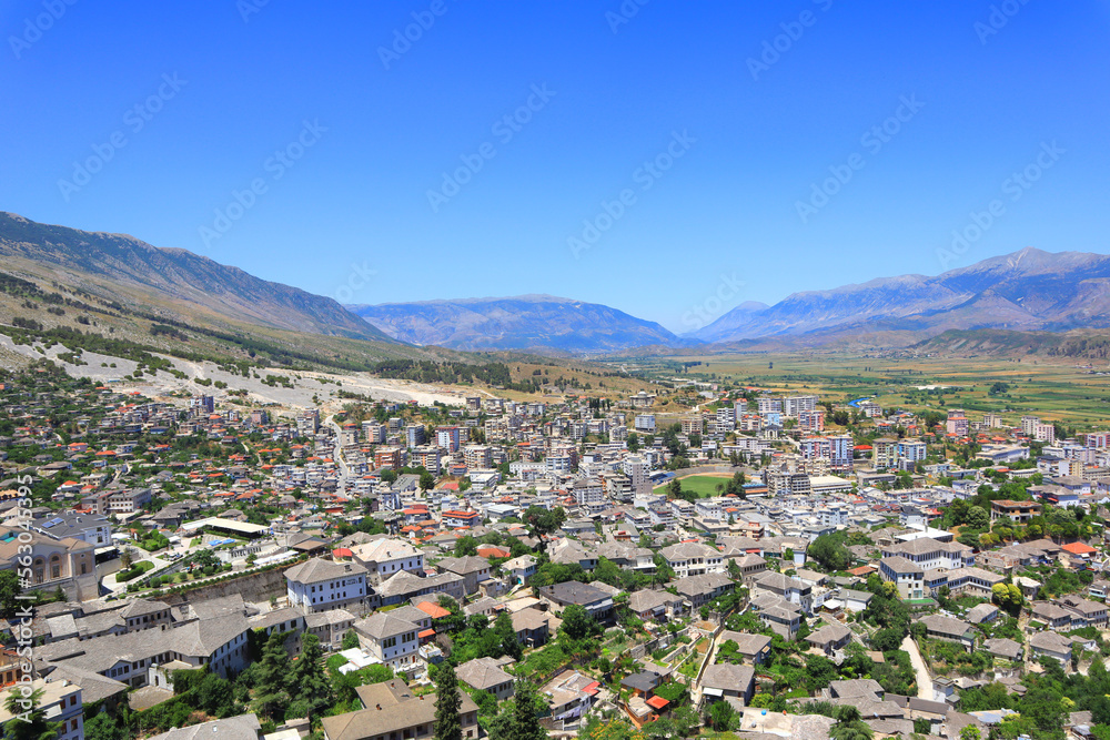 Panorama of city from citadel fortress in Gjirokastra, Albania	
