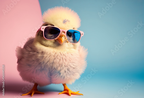 Fototapete Cute spring baby chick wearing cool sunglasses. Generative ai