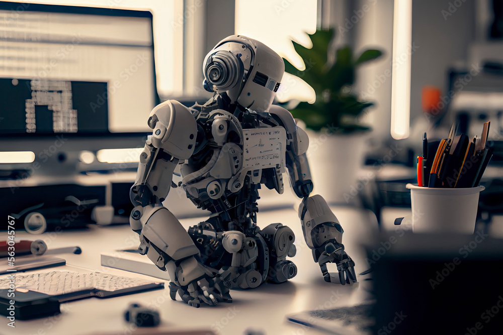 humanoid robot working in an office setting humanoid robot working in an office setting