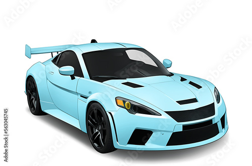 a blue sports car on a white background with a shadow . AI