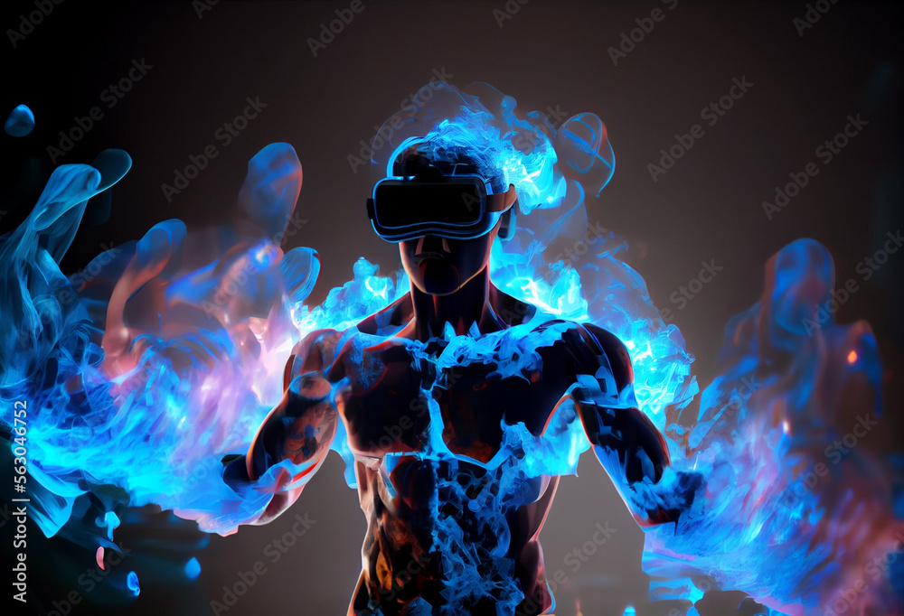 3d character style nft collection with VR goggles immersed in backlit diffuse liquid. metaverse concept, technology, video games and virtual reality, generative artificial intelligence