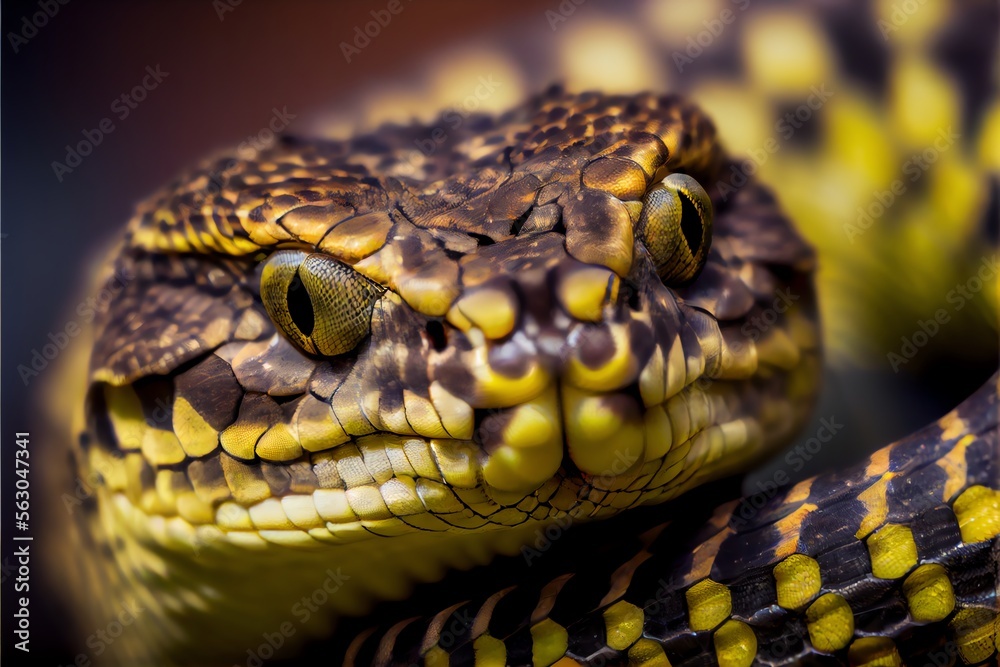 A close-up of a venomous snake coiled and ready to strike. Generative AI A close-up of a venomous snake coiled and ready to strike. Generative AI