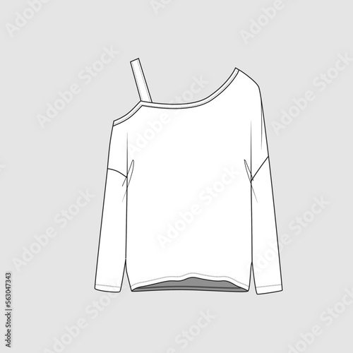 One Shoulder Strap Top Long Sleeve Drop Shoulder fashion Clothing flat sketch Drawing template