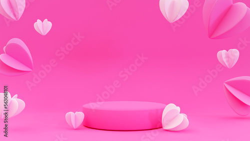 Pink 3D rendered product stand with hearts 