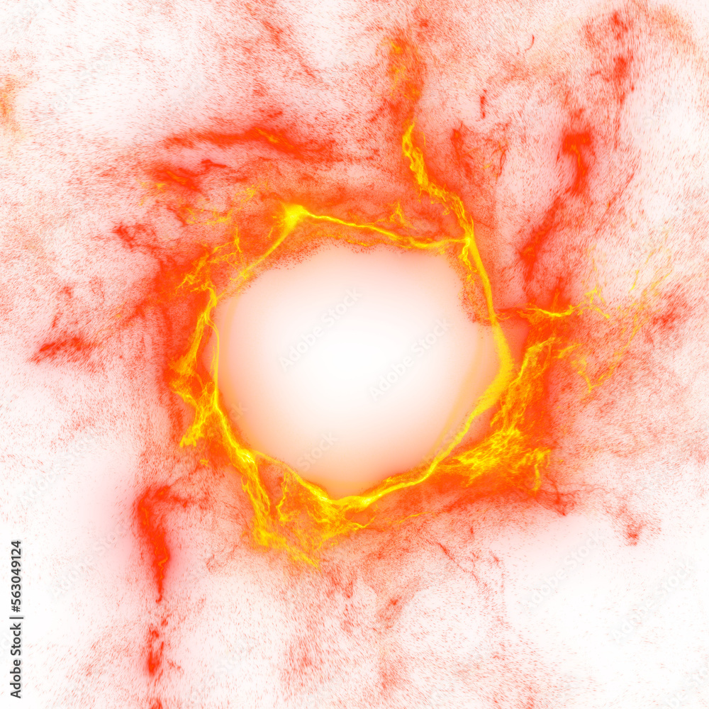 Fiery orange Energy effects. Electric lightning circle and thunderbolt