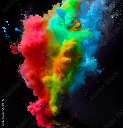 Raw and messy paint explosion in a variety of colors creates a unique and abstract background for any design project. trendy and abstract background design. Generative AI