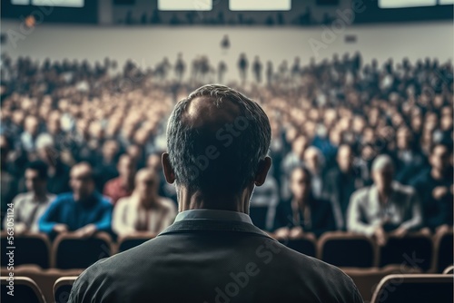 Speaker giving a talk in conference hall at business event.