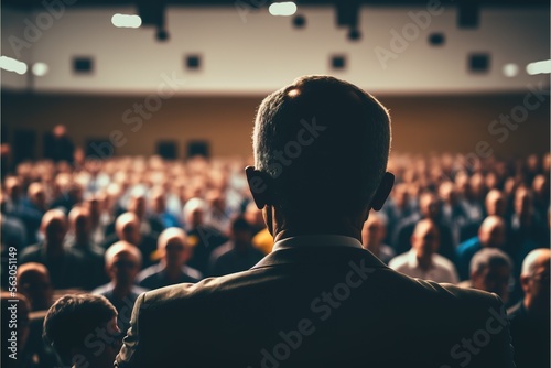 Speaker giving a talk in conference hall at business event.