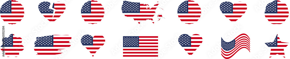 Flag of USA in different forms. Territory of USA with flag Flag of USA in different forms. Territory of USA with flag