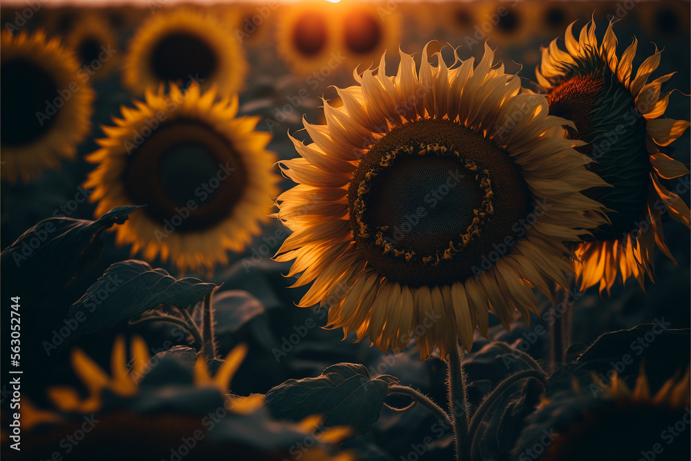 Sunflower Field, Generative AI, Illustration