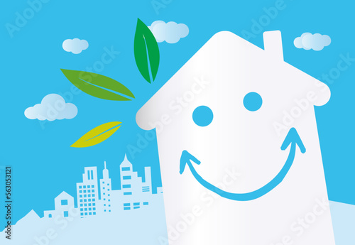 Transition écologique et performance énergétique, maison écologique avec ciel bleu.