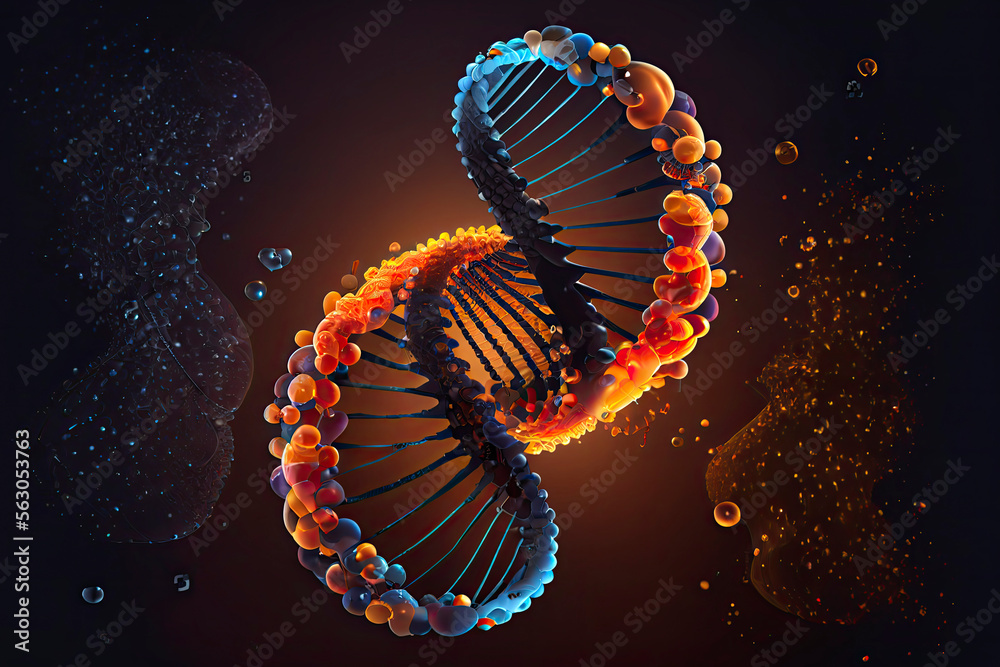 DNA molecule composition. Double helix of DNA. Human genome cell genetic