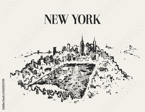 Sketch of a central park, New York, hand drawn vector illustration, sketch