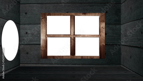 Rusty Wooden Empty Room with Transparent Window