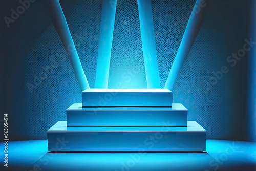 Stage podium with lighting  Stage Podium Scene with for Award Ceremony on blue Background