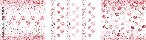 Cat or dog is my Valentine set of seamless patterns with glitter and paws. Use for print or sublimation for love holiday to pet lover
