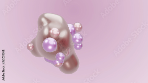3D render animation motion design presentation background wallpaper metasphere. Pink purple abstract meta sphere liquid shape moving deformation transition to meta balls bubbles drops pearls molecules © Yuliia