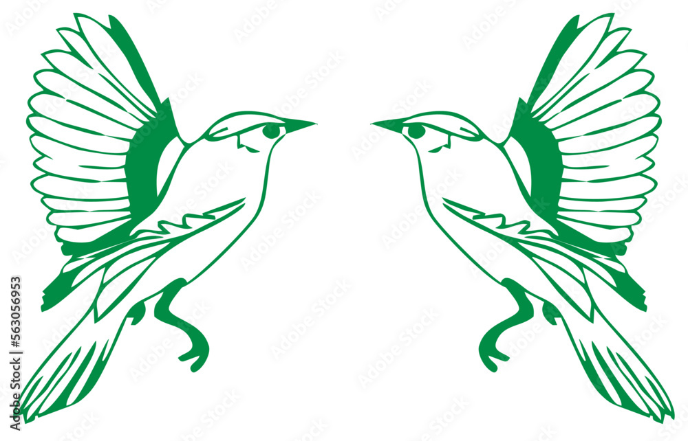 Obraz premium FLYING BIRDS TEXTILE PATTERN GREEN BACKGROUND