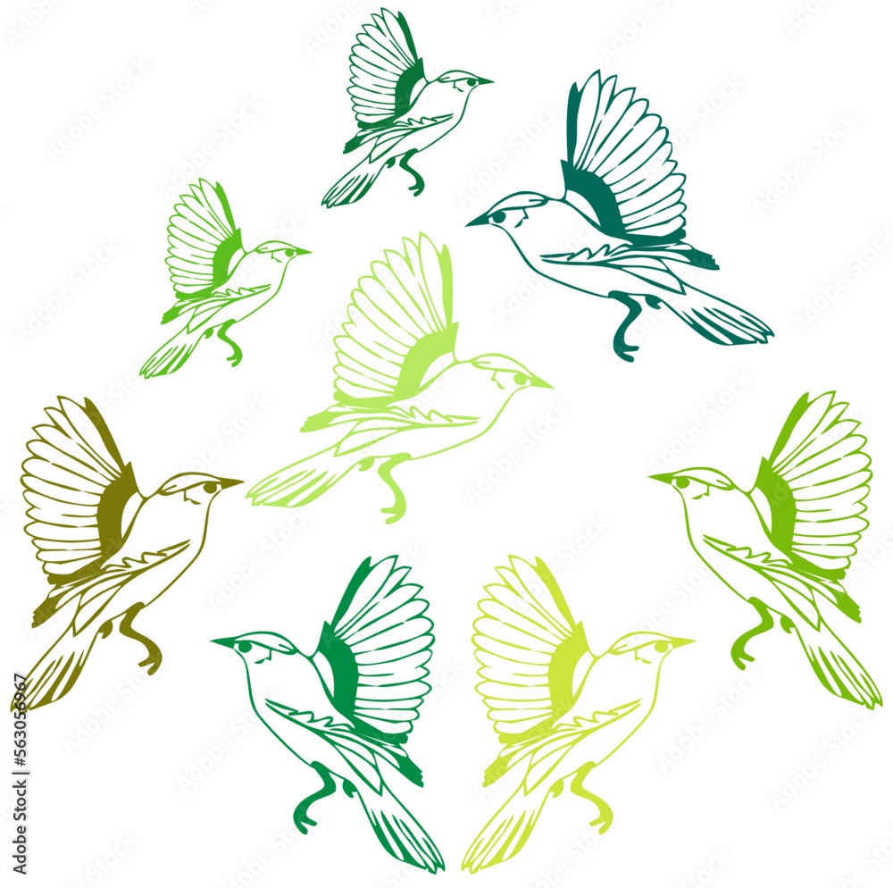 Obraz premium FLYING BIRDS TEXTILE PATTERN GREEN BACKGROUND