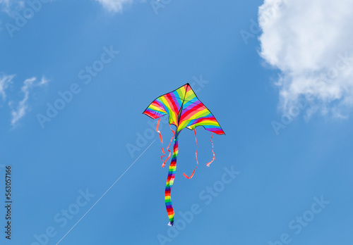 Colorful kite on a sunny day.