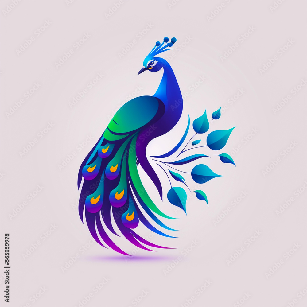 Fototapeta premium peacock logo or symbol on white background with copyspace