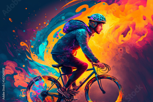 Cycling with Vibrance: A Generative AI-Generated Digital Painting of a Young Man and his colorful energy