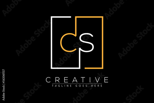 Initial letter cs, sc, s, c elegant and luxury Initial with Rectangular frame minimal monogram logo design vector template