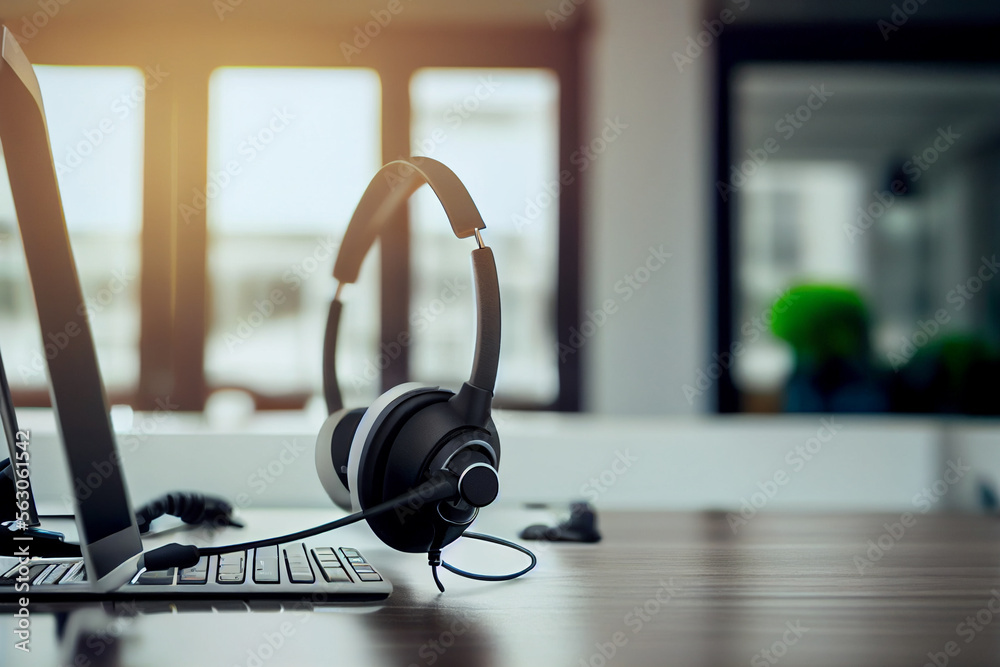 Nahaufnahme von einem Kopfhörer für die Call-Center-Hotline am Computer - Generative Ai
Nahaufnahme von einem Kopfhörer für die Call-Center-Hotline am Computer - Generative Ai