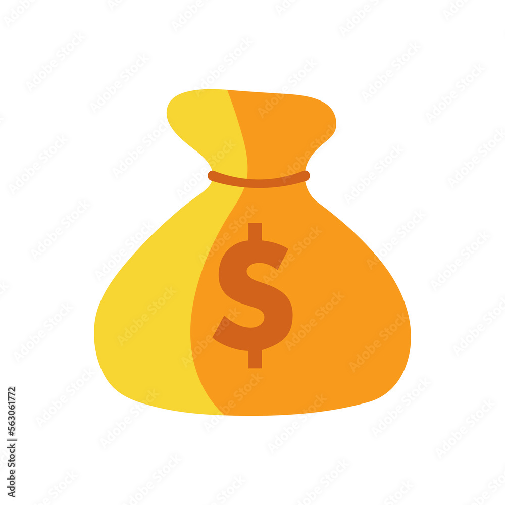 Golden dollar money bag icon. Vector image isolated on white background