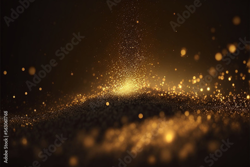 gold background where pieces of gold are visible that flow out like gold dust flies after hitting the table