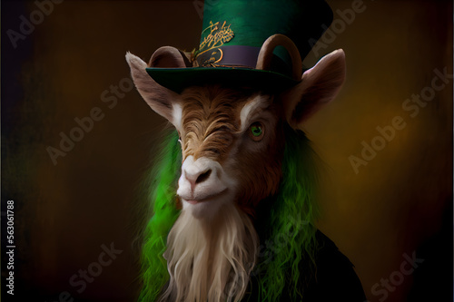 portrait of a billy goat as a leprechaun on st. patrick's day, generative ai