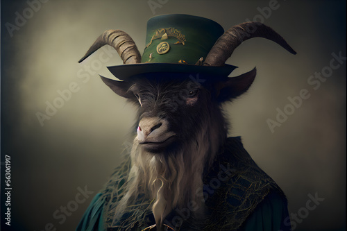 portrait of a billy goat as a leprechaun on st. patrick's day, generative ai photo