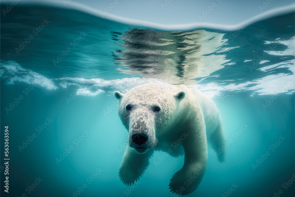 a swimming polar bear, generative ai
