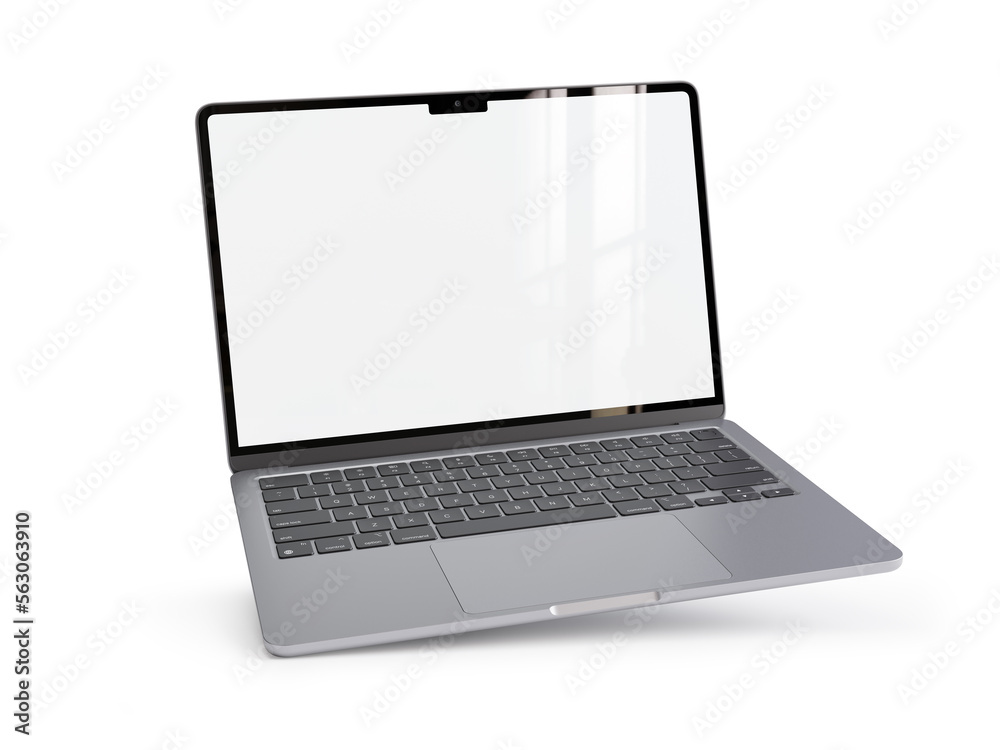 Laptop isolated on white background with two clipping paths included. Realistic 3D render.