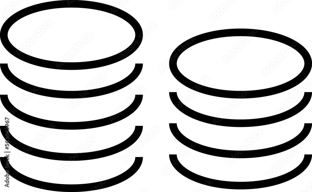 Stack of Coins Isolated Line icon. Vector sign drawn with black thin line. Editable stroke. Perfect for UI, apps, web sites, books, articles Stack of Coins Isolated Line icon. Vector sign drawn with black thin line. Editable stroke. Perfect for UI, apps, web sites, books, articles