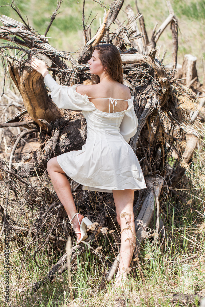 Young beautiful brunette girl in summer dress Young beautiful brunette girl in summer dress