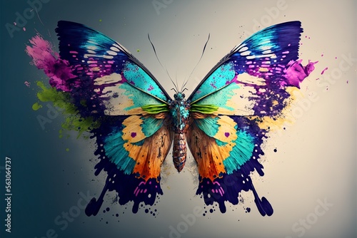 colorfully painted Butterfly with spread wings flying, AI generative © Jorge Ferreiro