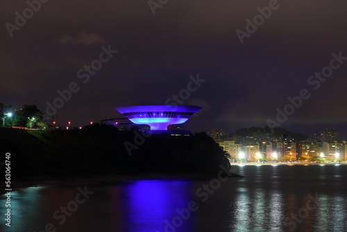 Niteroi, Brazil, September 21, 2019.
Museum of Contemporary Art - MAC, in Niterói. receives special lighting in honor of International Alzheimer's Day