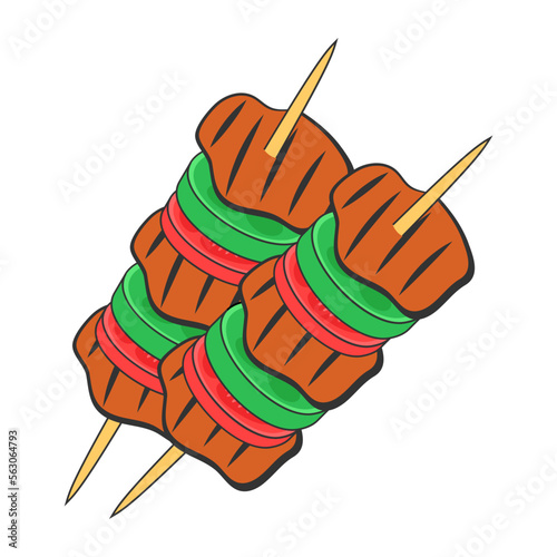 Grilled Meat Chunks vector icon design, Fast Food symbol, Junk food sign, popular inexpensive good taste snacks stock illustration, beef tikka boti on sticks concept