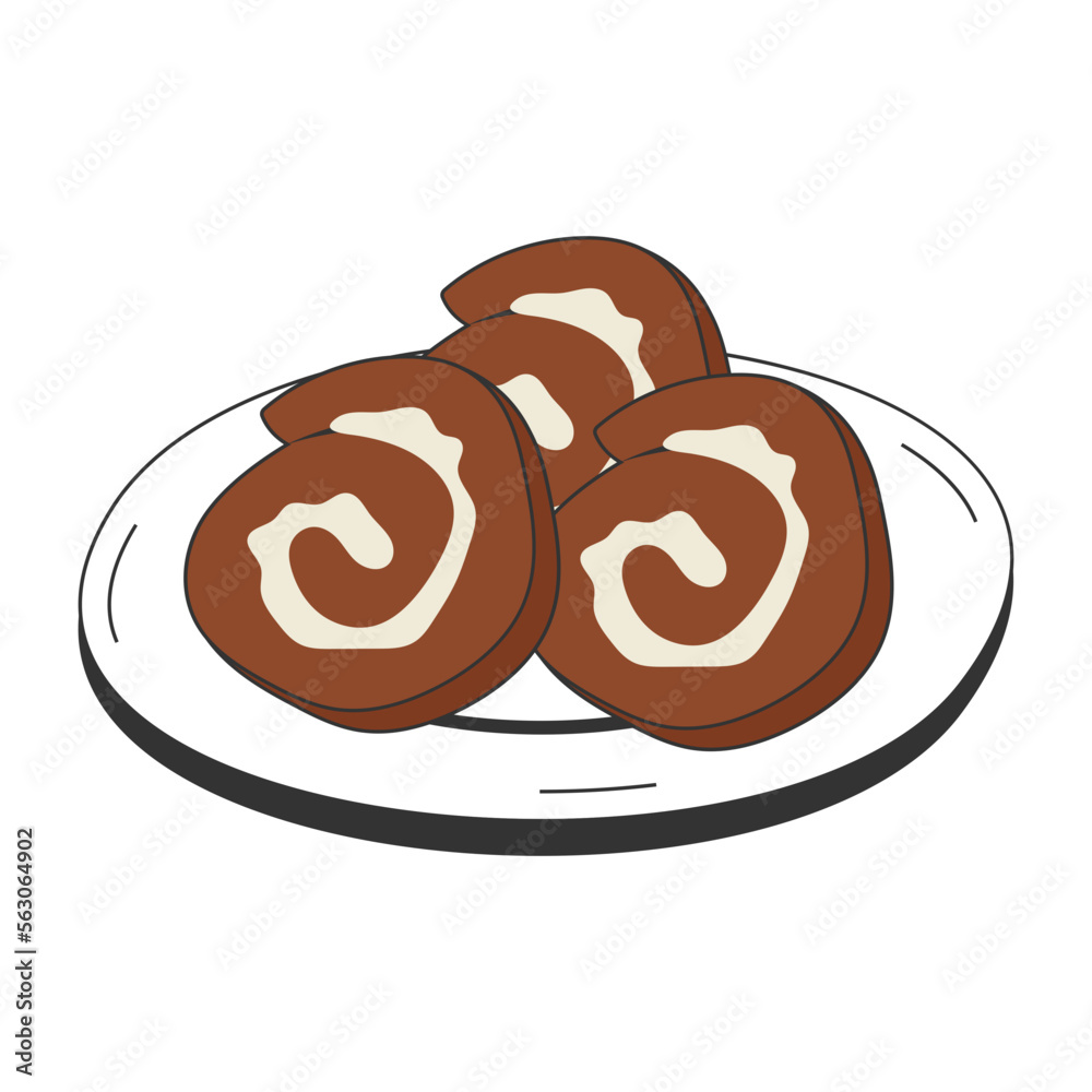 coco light sponge cake filled with cream vector icon design, Fast Food symbol, Junk food sign, popular inexpensive good taste snacks stock illustration, Chocolate Swiss Roll concept