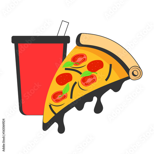 hot and freshly baked pizzeria piece vector icon design, Fast Food symbol, Junk food sign, popular inexpensive good taste snacks stock illustration, Pizza Slice with Melting Cheese concept