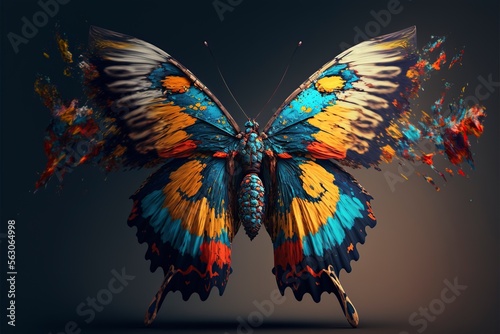 colorfully painted Butterfly with spread wings flying, AI generative