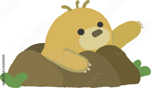 穴から顔をだしているかわいいもぐらのイラスト