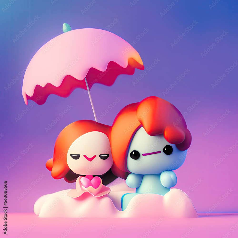 Cute little Valentine couple characters in clay style Cute little Valentine couple characters in clay style
